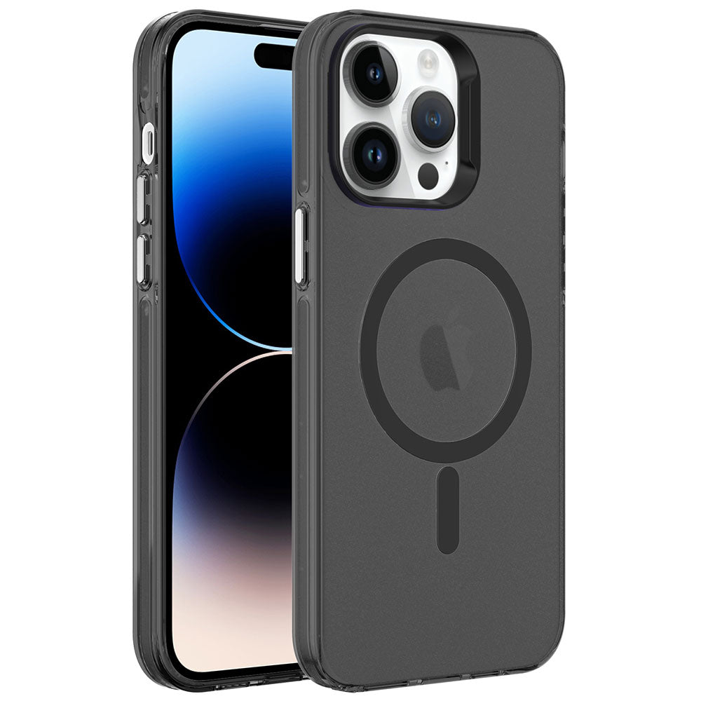 Apple iPhone 14 Pro Uyumlu Kılıf Zore M-safe Şarj Özellikli Buzlu Transparan C-Pro Sert Kapak