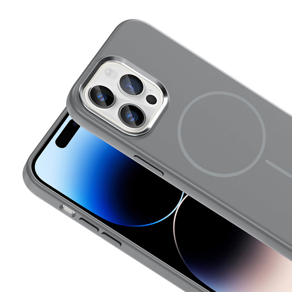 Apple iPhone 14 Pro Max Uyumlu Kılıf M-Safe Şarj Özellikli Metal Kamera Çerçeveli Zore Edi Silikon Kapak