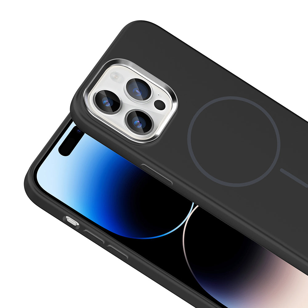 Apple iPhone 14 Pro Max Uyumlu Kılıf M-Safe Şarj Özellikli Metal Kamera Çerçeveli Zore Edi Silikon Kapak