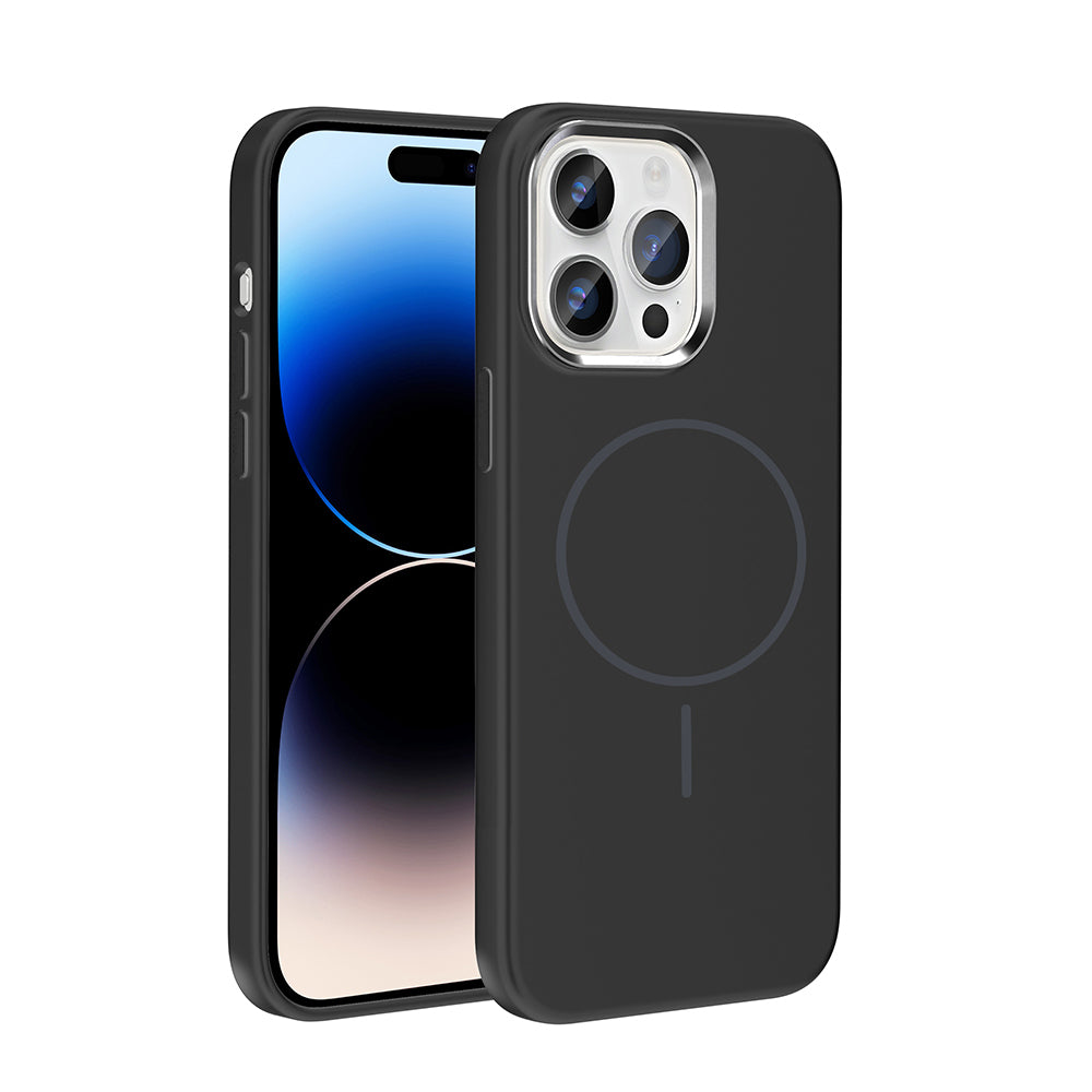Apple iPhone 14 Pro Max Uyumlu Kılıf M-Safe Şarj Özellikli Metal Kamera Çerçeveli Zore Edi Silikon Kapak