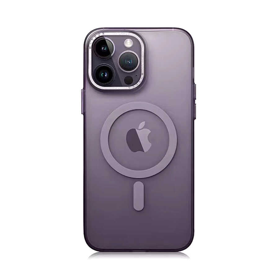 Apple iPhone 14 Pro Max Uyumlu Kılıf M-safe Şarj Özellikli Buzlu Sert PC Zore Tuval Kapak