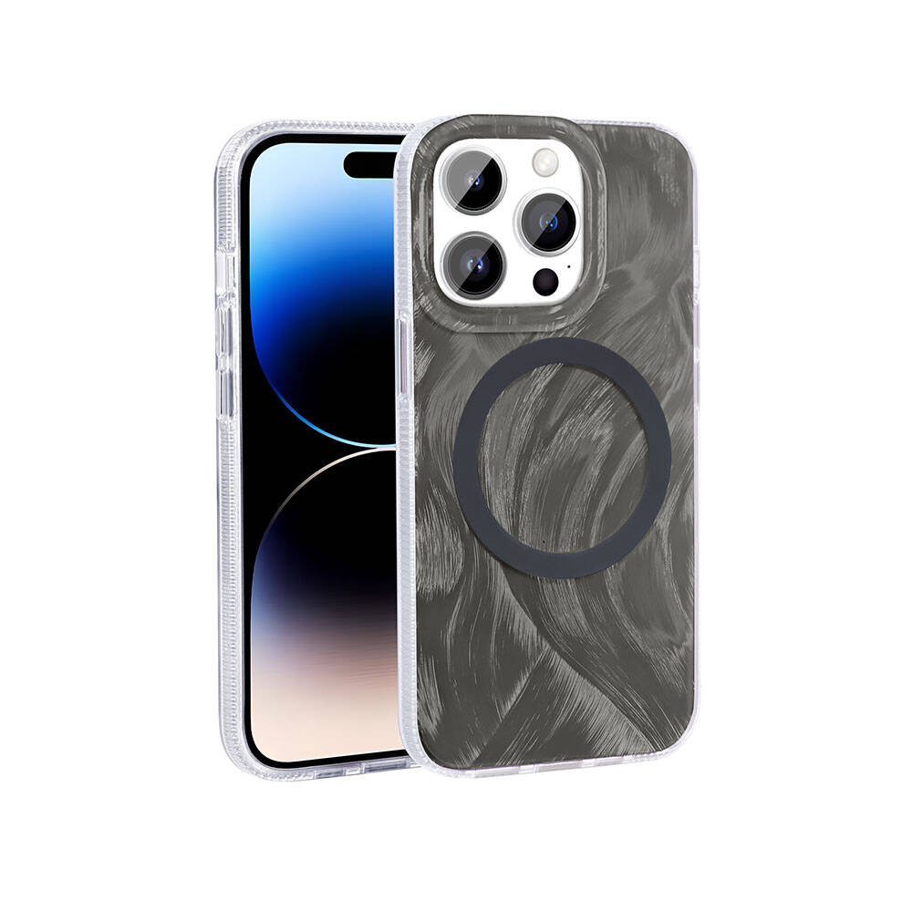 Apple iPhone 14 Pro Max Uyumlu Kılıf M-safe Şarj Özellikli Fırça Boya Desenli Zore Palet Kapak