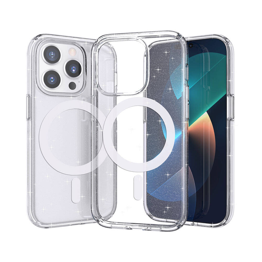 Apple iPhone 14 Pro Max Uyumlu Kılıf M-safe Şarj Özellikli Parlayan Simli Saydam Renkli Zore Allstar Kapak