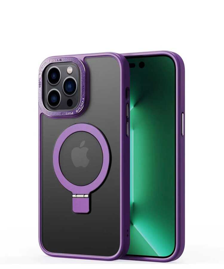 Apple iPhone 14 Pro Max Uyumlu Kılıf M-safe Wireless Şarj Özellikli Standlı Zore Ting Kapak