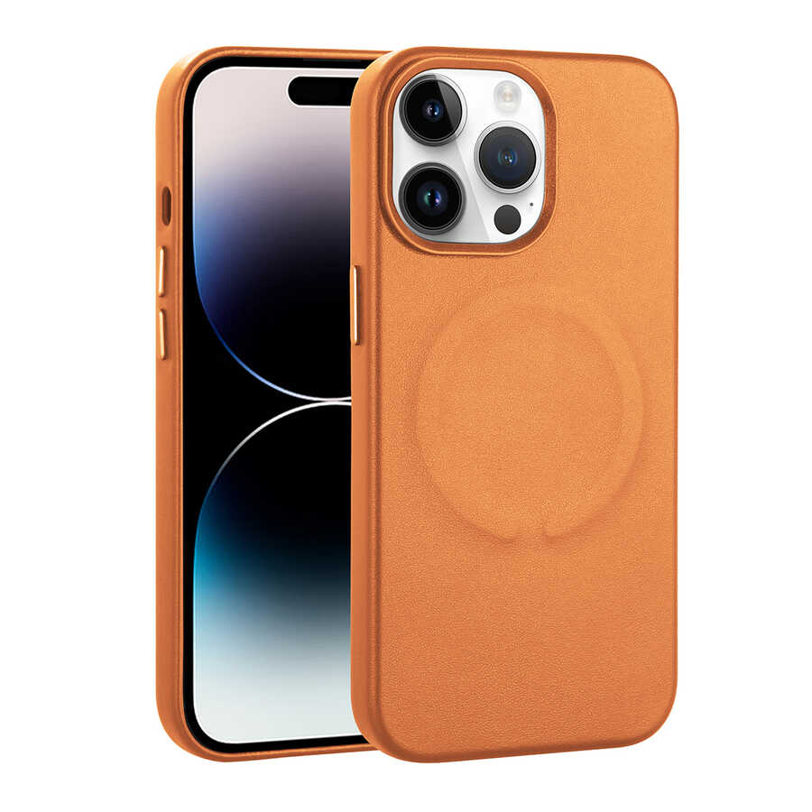 Apple iPhone 14 Pro Max Uyumlu Kılıf PU Deri M-safe Wireless Şarj Özellikli Zore Derix Kapak