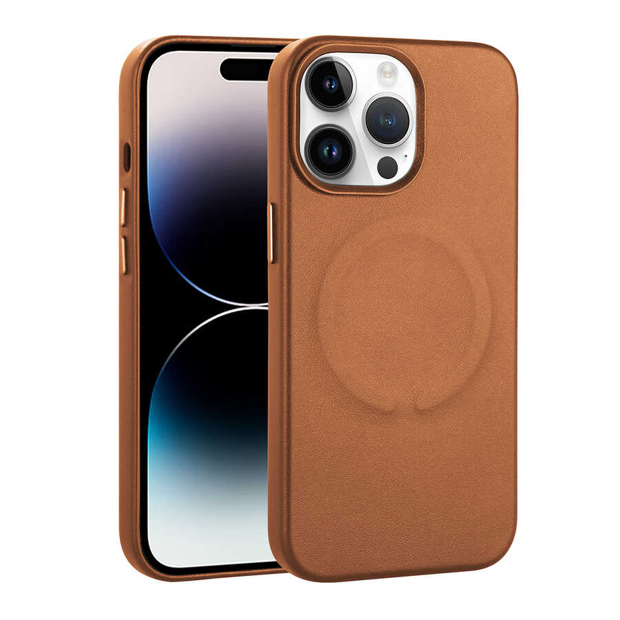 Apple iPhone 14 Pro Max Uyumlu Kılıf PU Deri M-safe Wireless Şarj Özellikli Zore Derix Kapak