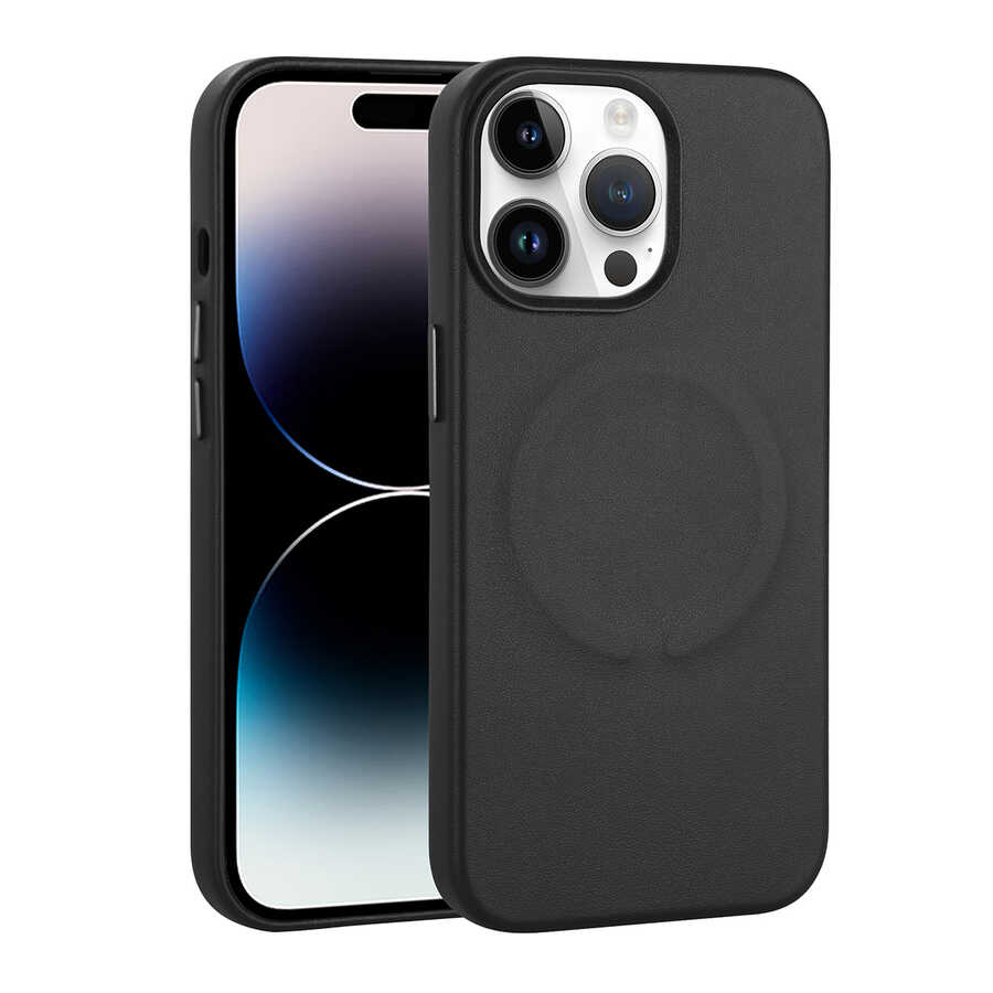 Apple iPhone 14 Pro Max Uyumlu Kılıf PU Deri M-safe Wireless Şarj Özellikli Zore Derix Kapak