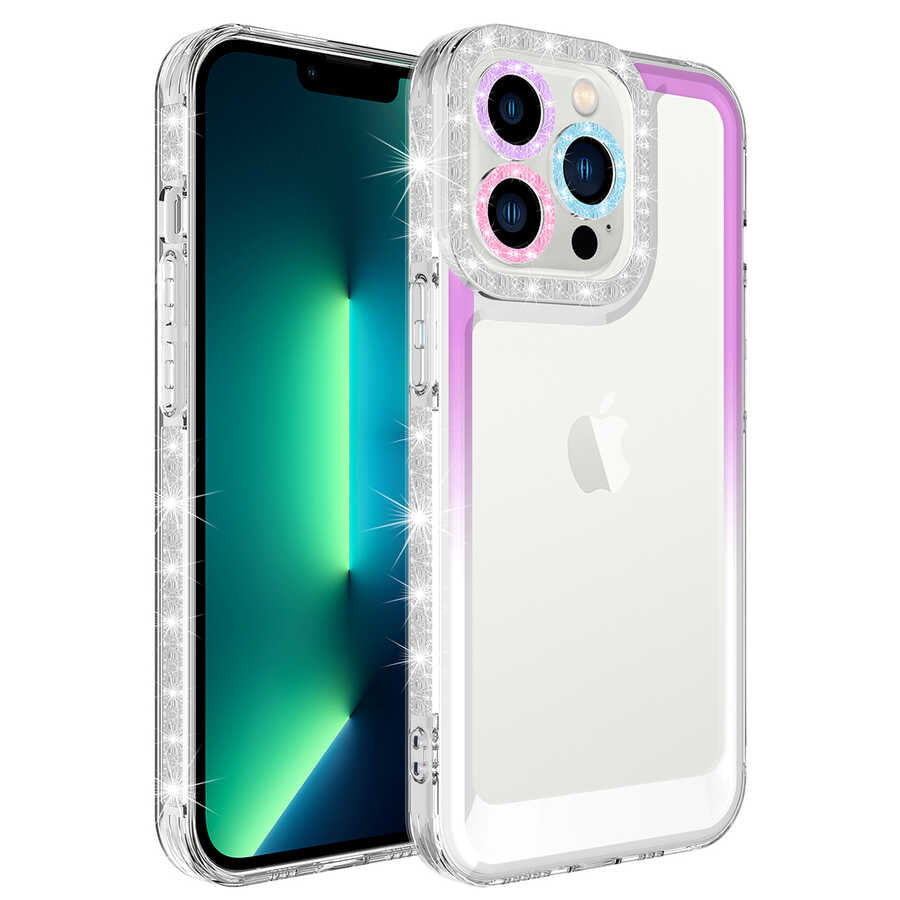 Apple iPhone 14 Pro Max Uyumlu Kılıf Simli ve Renk Geçiş Tasarımlı Lens Korumalı Zore Park Kapak
