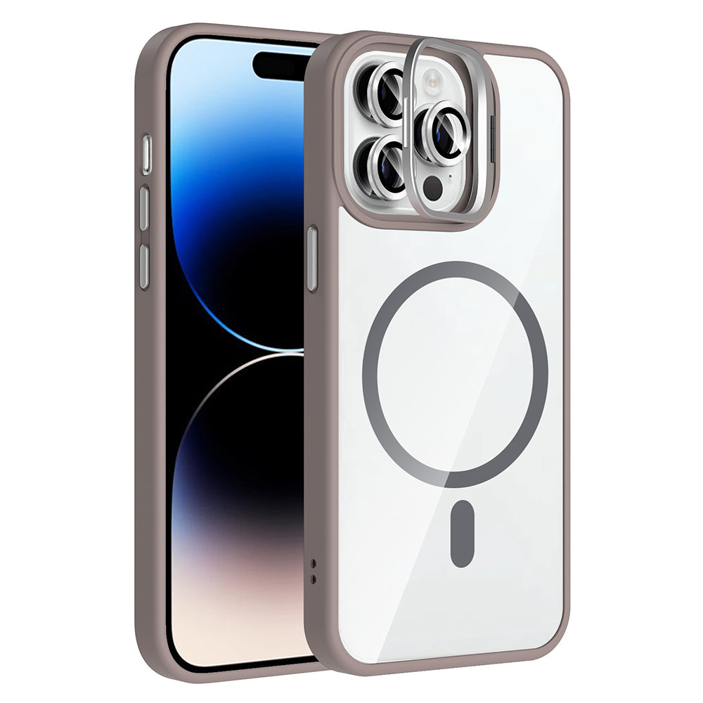Apple iPhone 14 Pro Max Uyumlu Kılıf Standlı ve Kamera Lens Hediyeli M-Safe Şarj Özellikli Zore Etro Kapak