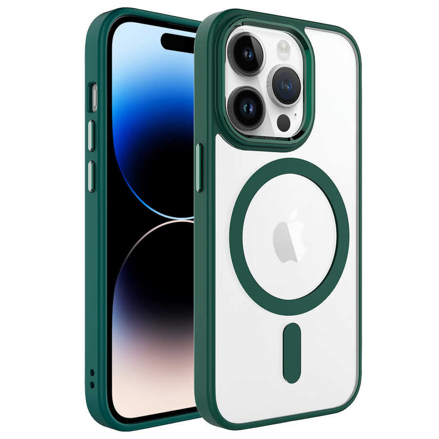 Apple iPhone 14 Pro Max Uyumlu Kılıf Wireless Şarj Özellikli Zore Krom M-safe Silikon Kapak