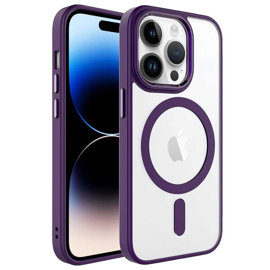Apple iPhone 14 Pro Max Uyumlu Kılıf Wireless Şarj Özellikli Zore Krom M-safe Silikon Kapak