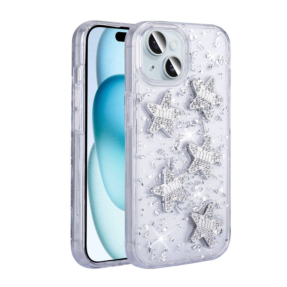 Apple iPhone 15 Uyumlu Kılıf Airbagli Simli Arka Yüzey Zore Işıltı Silikon Kapak