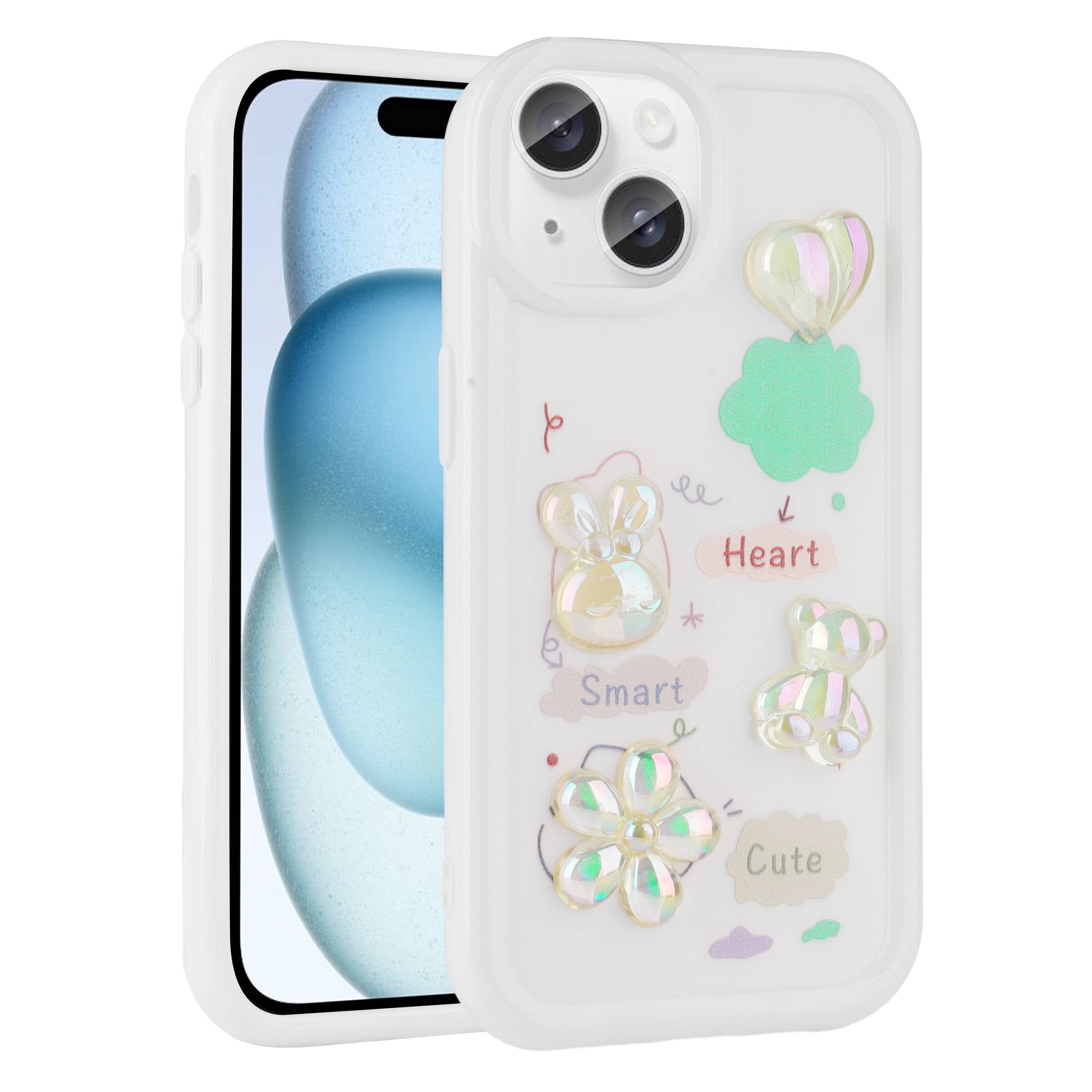 Apple iPhone 15 Uyumlu Kılıf Kabartma Figürlü Parlak Zore Toys Silikon Kapak