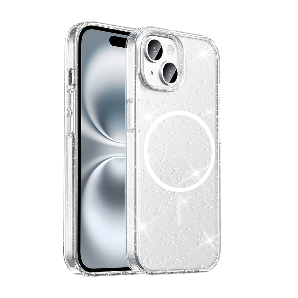 Apple iPhone 15 Uyumlu Kılıf M-safe Şarj Özellikli Parlayan Simli Saydam Renkli Zore Maris Kapak