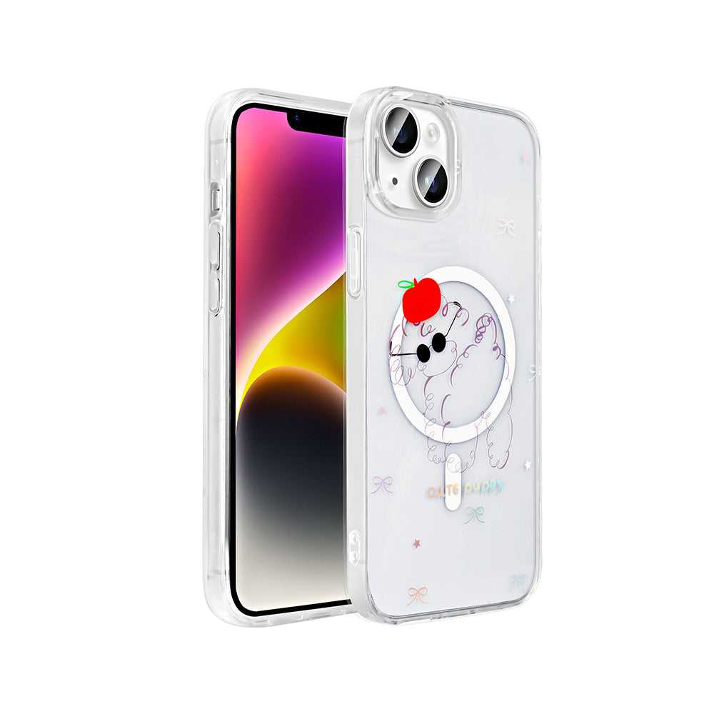 Apple iPhone 15 Uyumlu Kılıf M-Safe Şarj Özellikli Şeffaf Zore Folk Sert Kapak