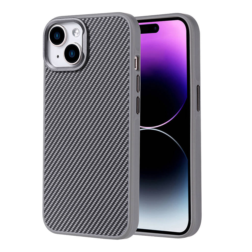 Apple iPhone 15 Uyumlu Kılıf M-safe Şarj Özellikli Karbon Fiber Görünümlü Zore Troy Kapak
