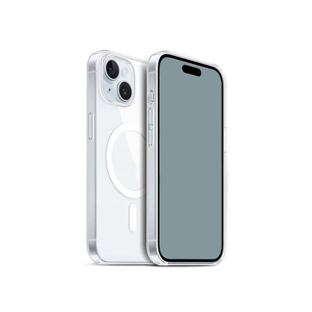 Apple iPhone 15 Uyumlu Kılıf M-safe Şarj Özellikli Şeffaf Sert PC Zore Embos Kapak
