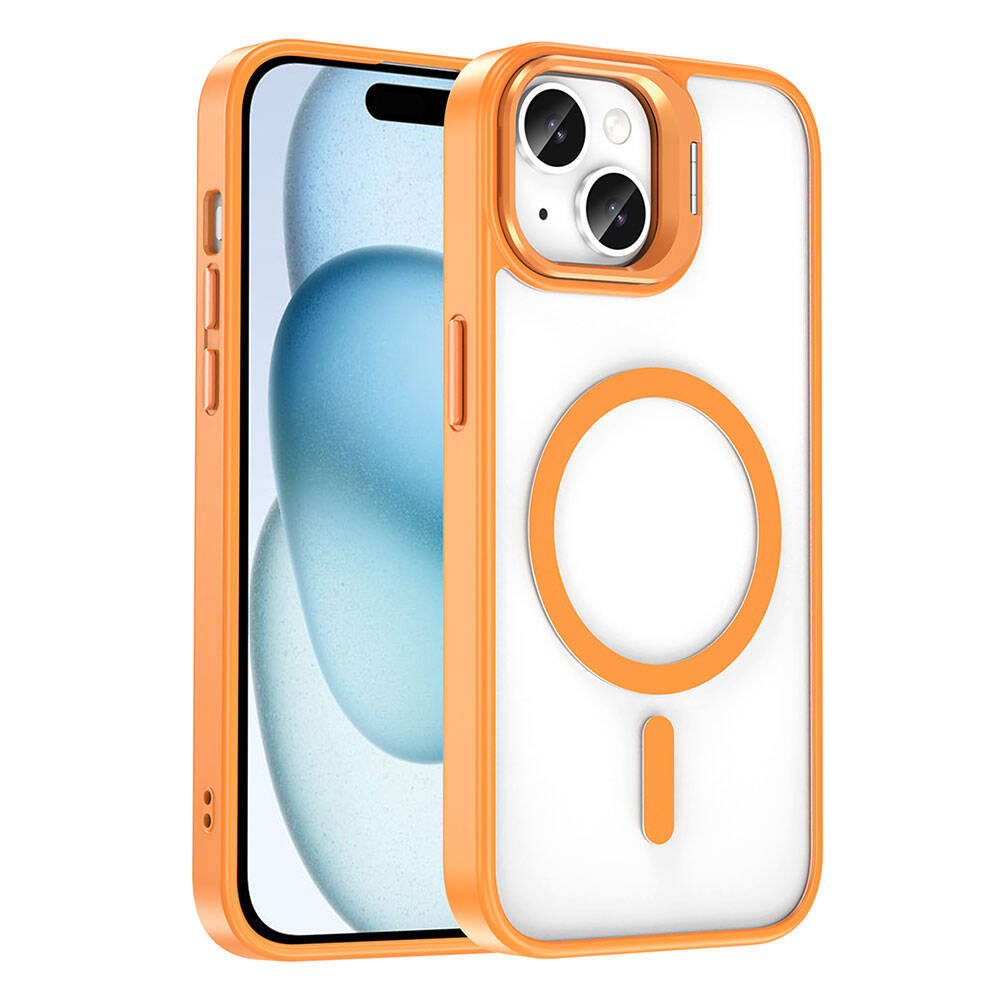 Apple iPhone 15 Uyumlu Kılıf M-safe Şarj Özellikli Standlı Zore M-safe Klon Lensli Kapak