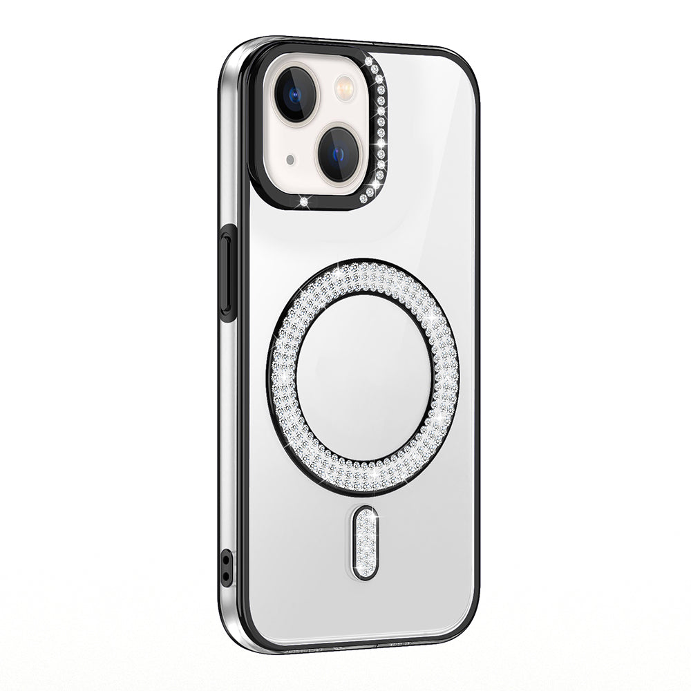 Apple iPhone 15 Uyumlu Kılıf Pırlanta Taş Tasarımlı M-safe Şarj Özellikli Zore Karetta Silikon Kapak