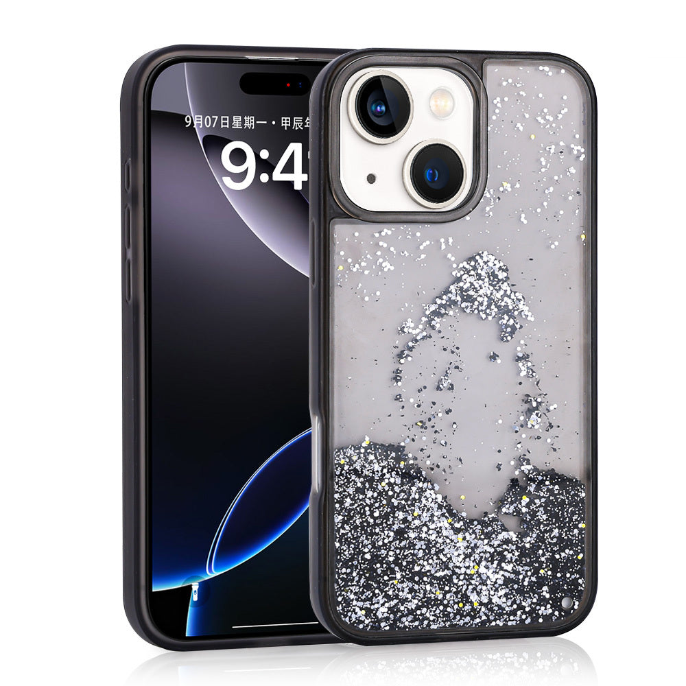 Apple iPhone 15 Uyumlu Kılıf Sıvılı Simli Şeffaf Arka Yüzey Zore Keto Silikon Kapak