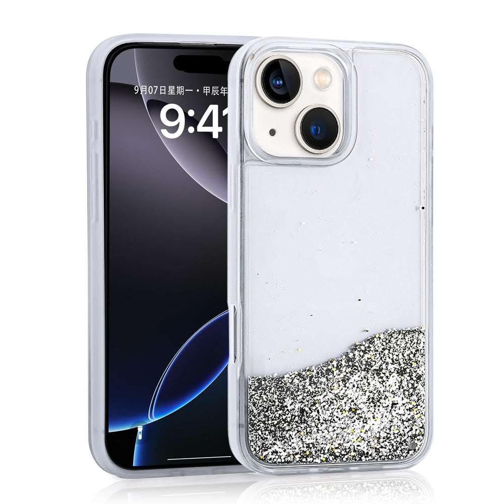 Apple iPhone 15 Uyumlu Kılıf Sıvılı Simli Şeffaf Arka Yüzey Zore Keto Silikon Kapak