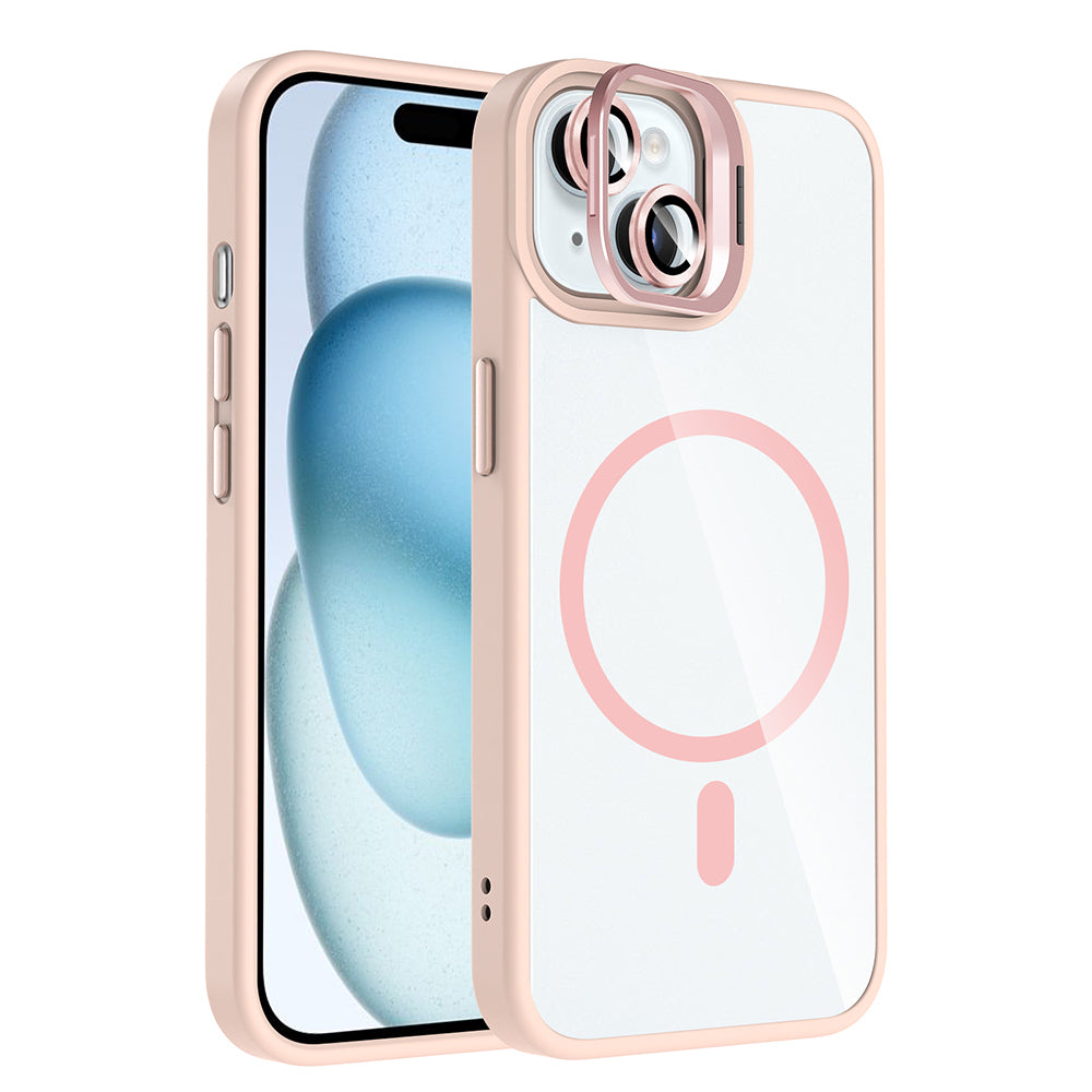 Apple iPhone 15 Uyumlu Kılıf Standlı ve Kamera Lens Hediyeli M-Safe Şarj Özellikli Zore Etro Kapak