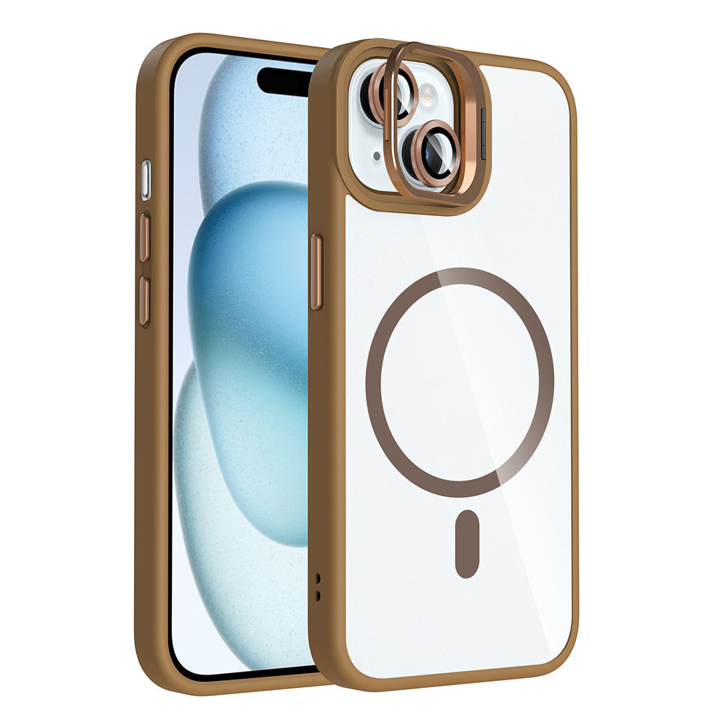 Apple iPhone 15 Uyumlu Kılıf Standlı ve Kamera Lens Hediyeli M-Safe Şarj Özellikli Zore Etro Kapak