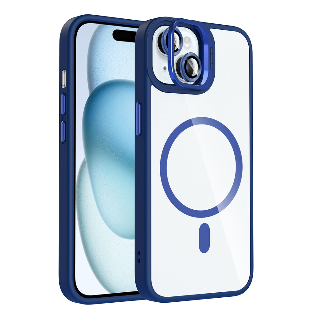 Apple iPhone 15 Uyumlu Kılıf Standlı ve Kamera Lens Hediyeli M-Safe Şarj Özellikli Zore Etro Kapak