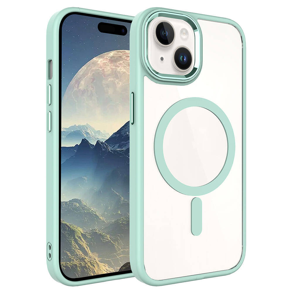 Apple iPhone 15 Uyumlu Kılıf Wireless Şarj Özellikli Zore Krom M-safe Silikon Kapak