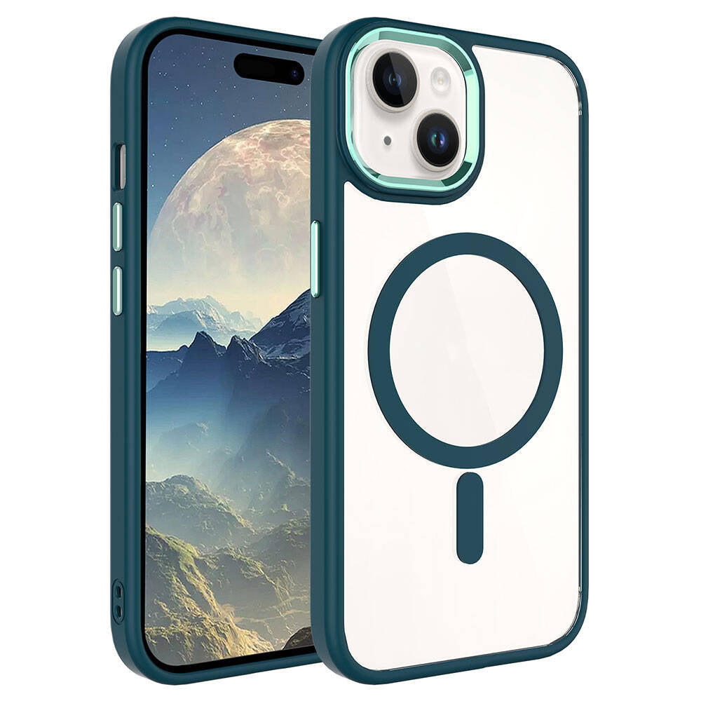 Apple iPhone 15 Uyumlu Kılıf Wireless Şarj Özellikli Zore Krom M-safe Silikon Kapak