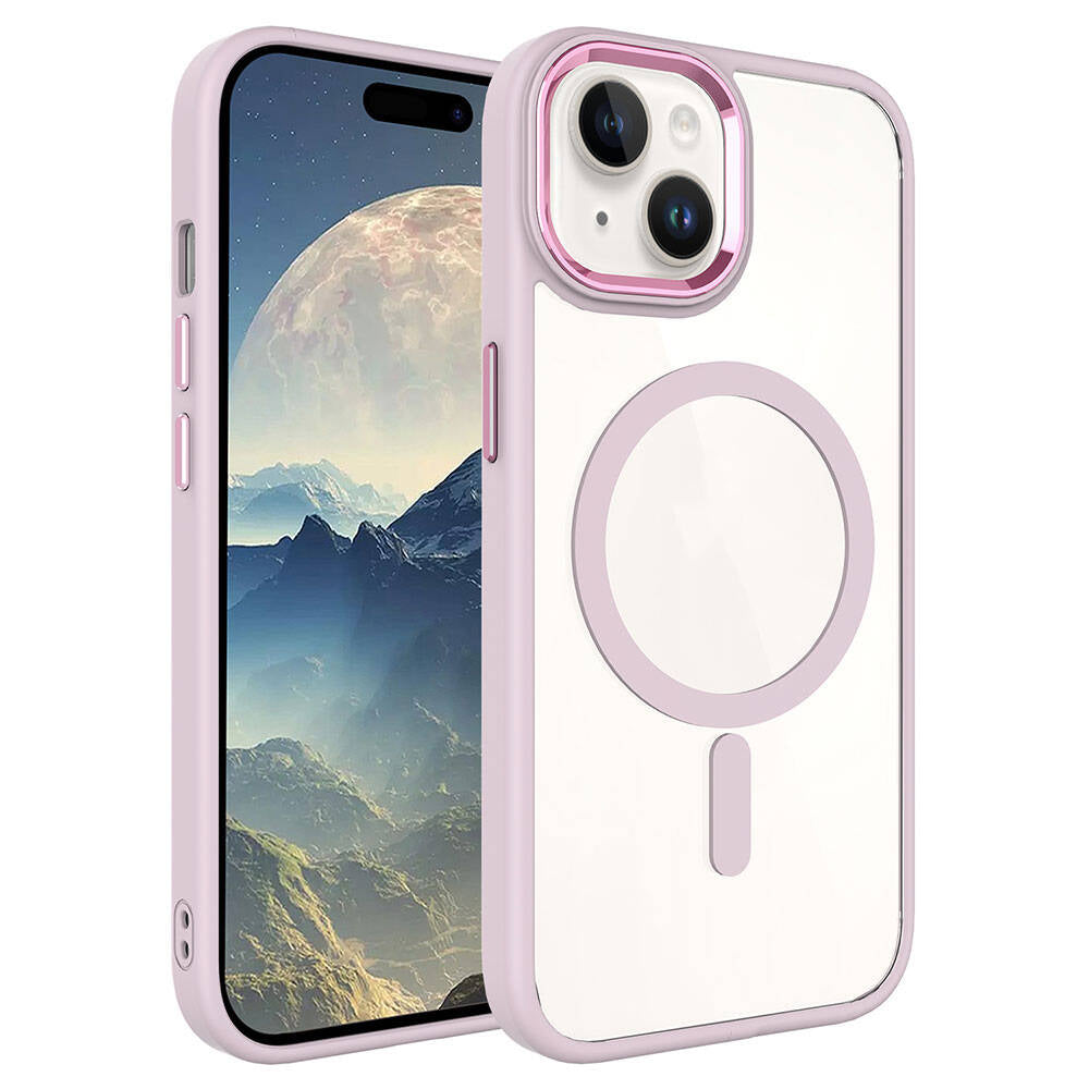 Apple iPhone 15 Uyumlu Kılıf Wireless Şarj Özellikli Zore Krom M-safe Silikon Kapak