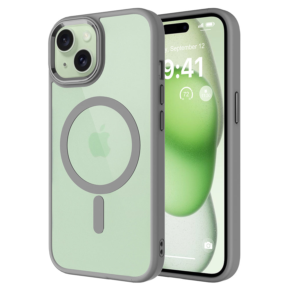 Apple iPhone 15 Uyumlu Kılıf Wireless Şarj Özellikli Zore Krom M-safe Silikon Kapak