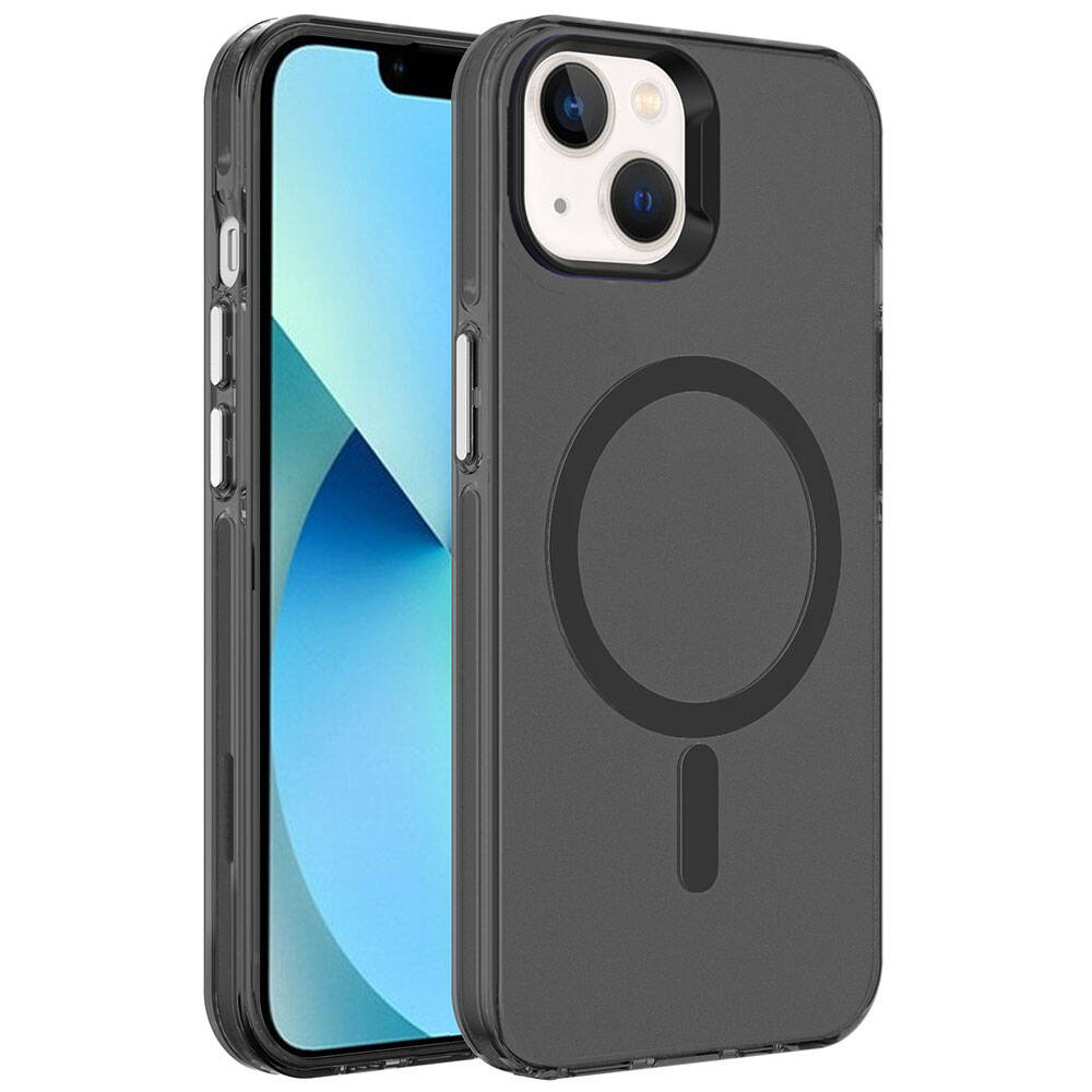 Apple iPhone 15 Uyumlu Kılıf Zore M-safe Şarj Özellikli Buzlu Transparan C-Pro Sert Kapak