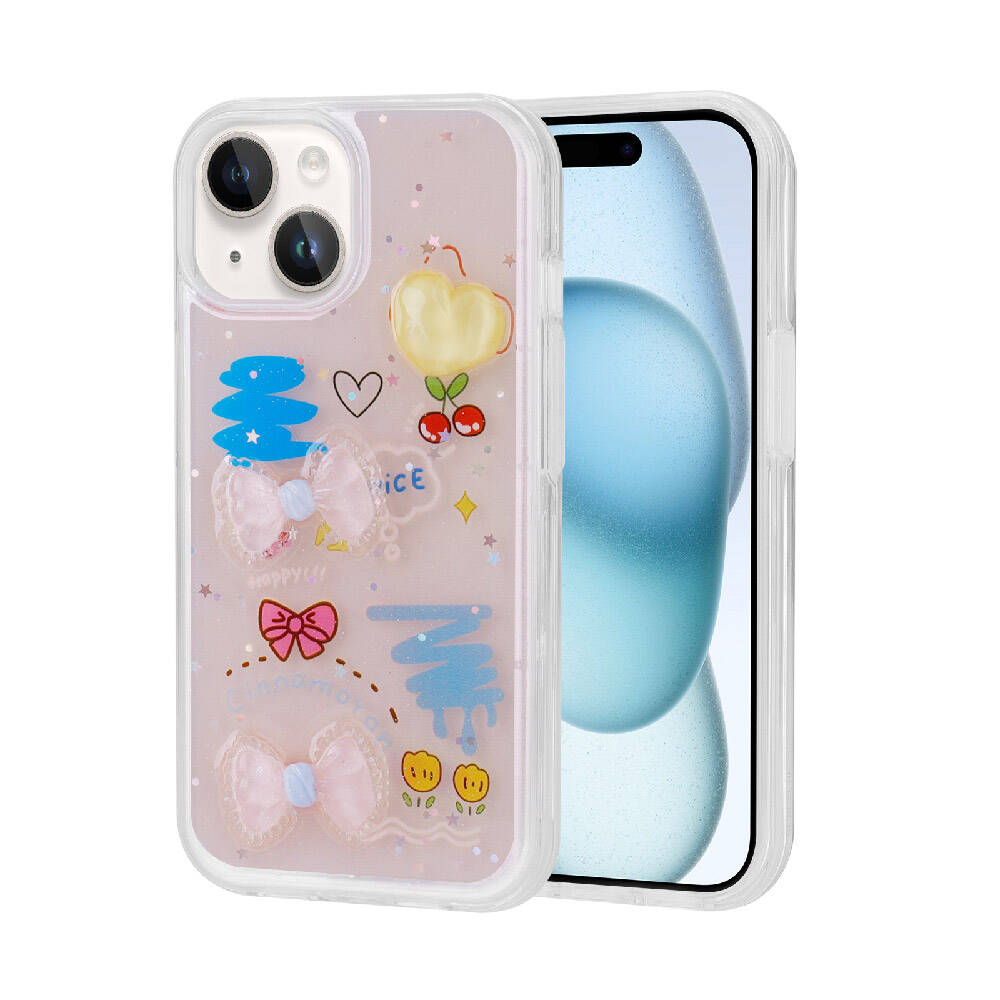 Apple iPhone 15 Plus Uyumlu Kılıf Kabartma Figürlü Parlak Zore Minimini Silikon Kapak