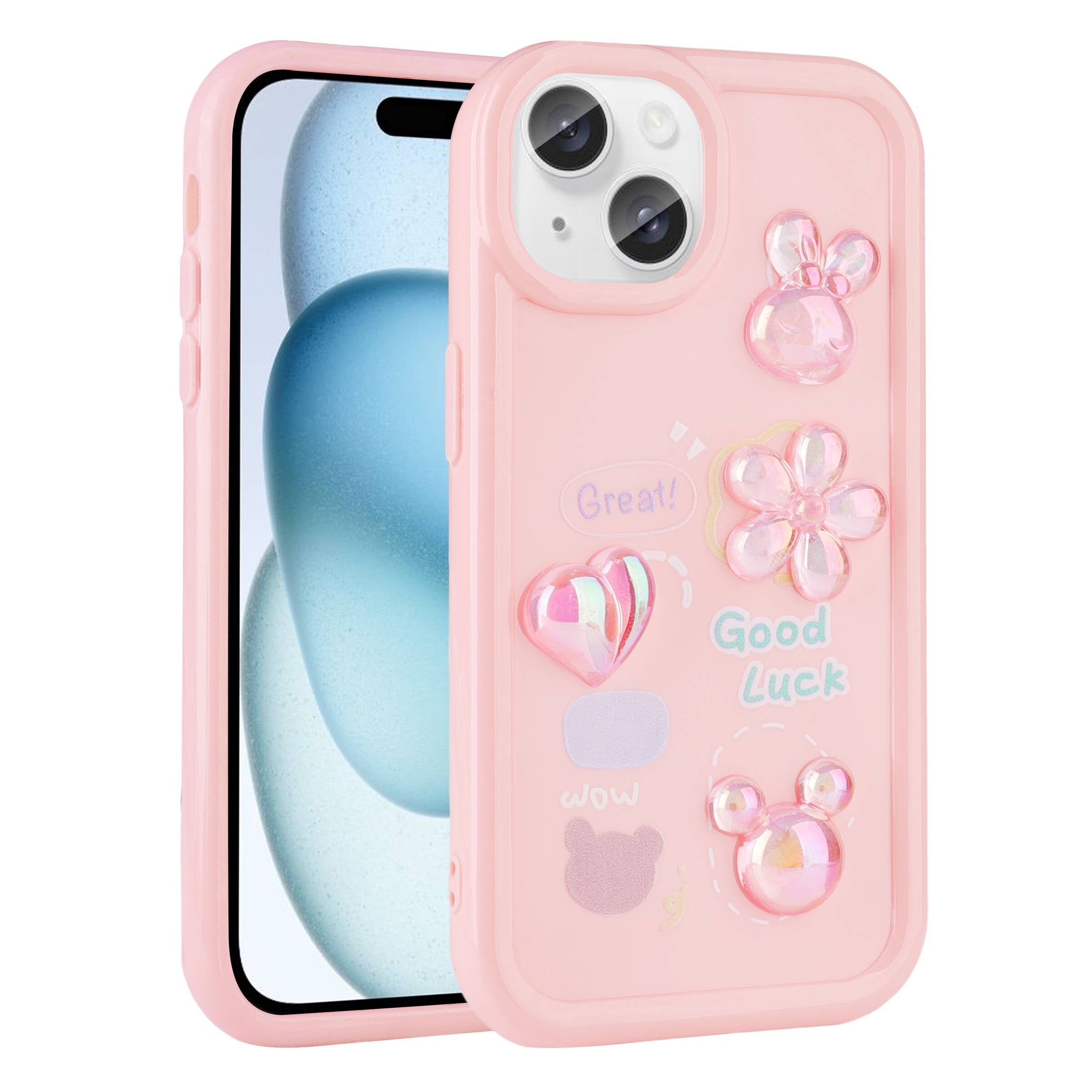 Apple iPhone 15 Plus Uyumlu Kılıf Kabartma Figürlü Parlak Zore Toys Silikon Kapak