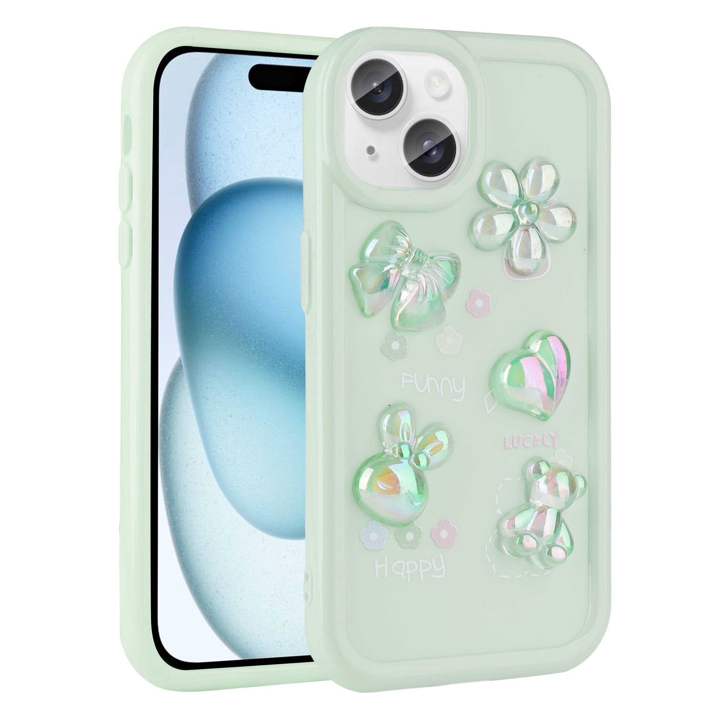Apple iPhone 15 Plus Uyumlu Kılıf Kabartma Figürlü Parlak Zore Toys Silikon Kapak