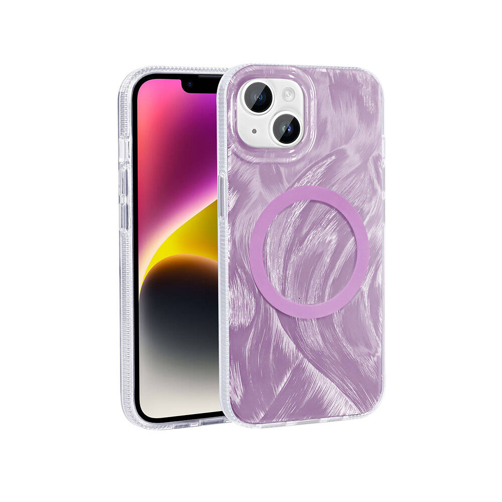 Apple iPhone 15 Plus Uyumlu Kılıf M-safe Şarj Özellikli Fırça Boya Desenli Zore Palet Kapak