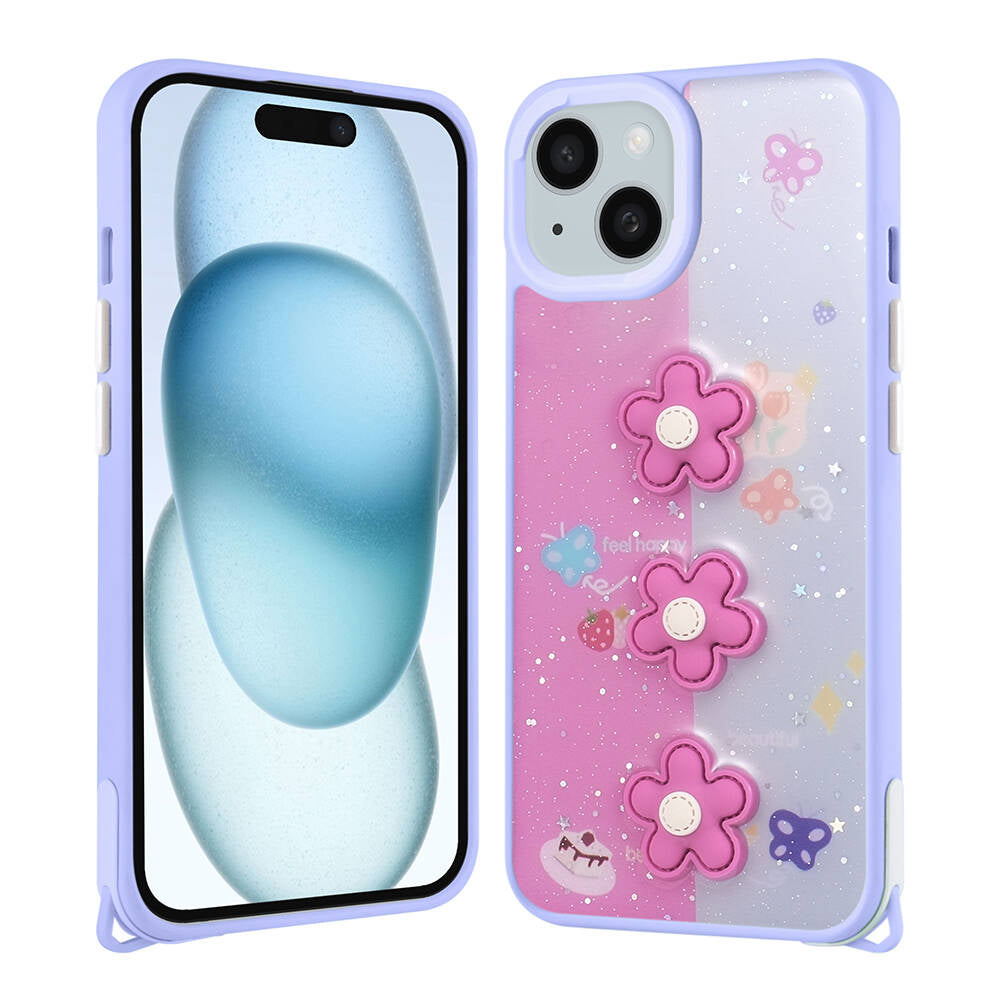Apple iPhone 15 Plus Uyumlu Kılıf Parlayan Simli Kabartma Figürlü Zore Cevze Kapak