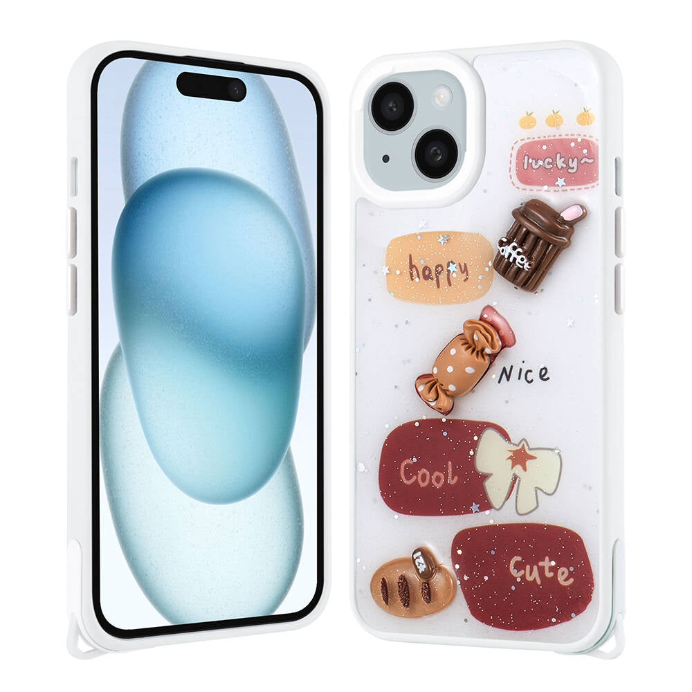 Apple iPhone 15 Plus Uyumlu Kılıf Parlayan Simli Kabartma Figürlü Zore Cevze Kapak