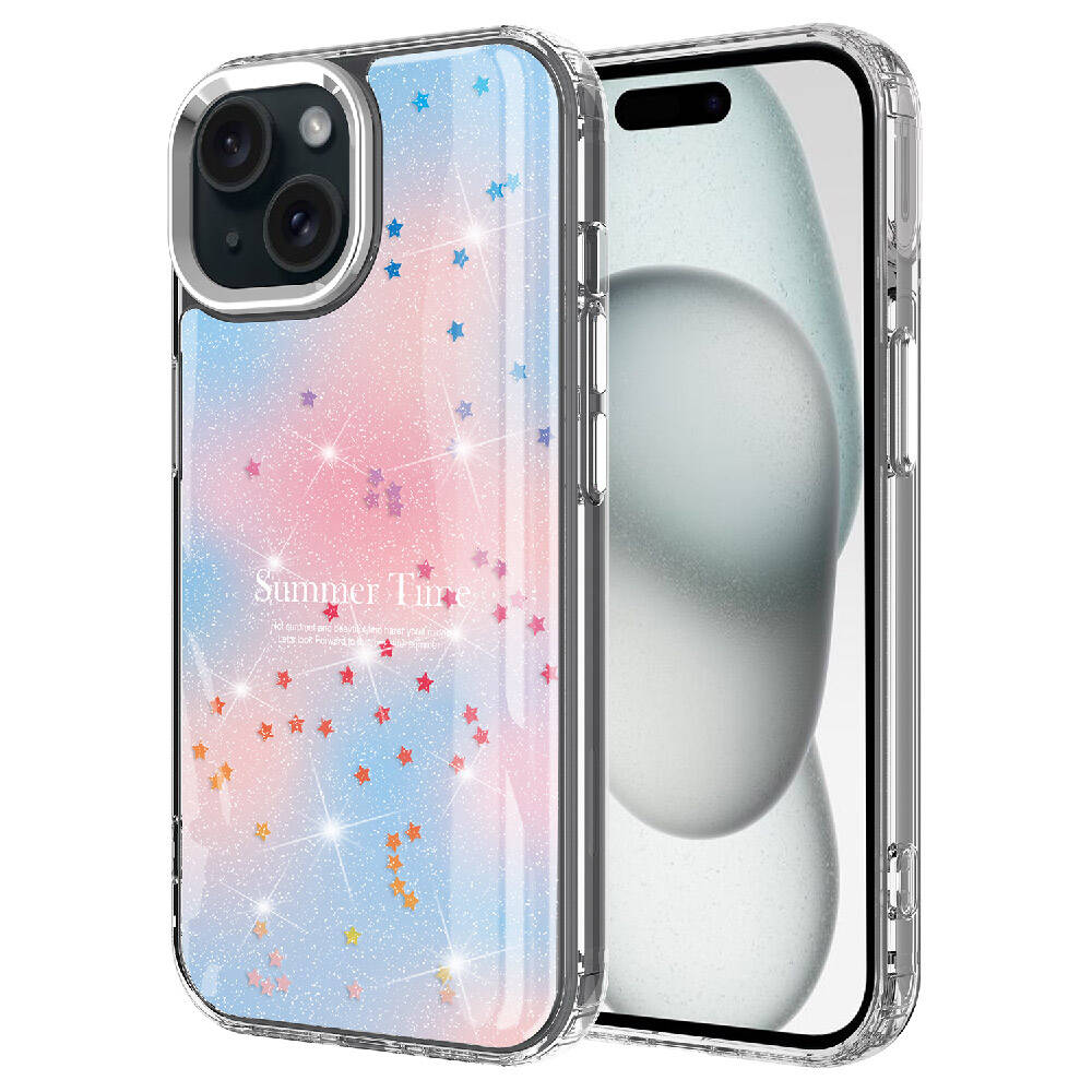 Apple iPhone 15 Plus Uyumlu Kılıf Simli Desenli Parlak Zore Task Kapak