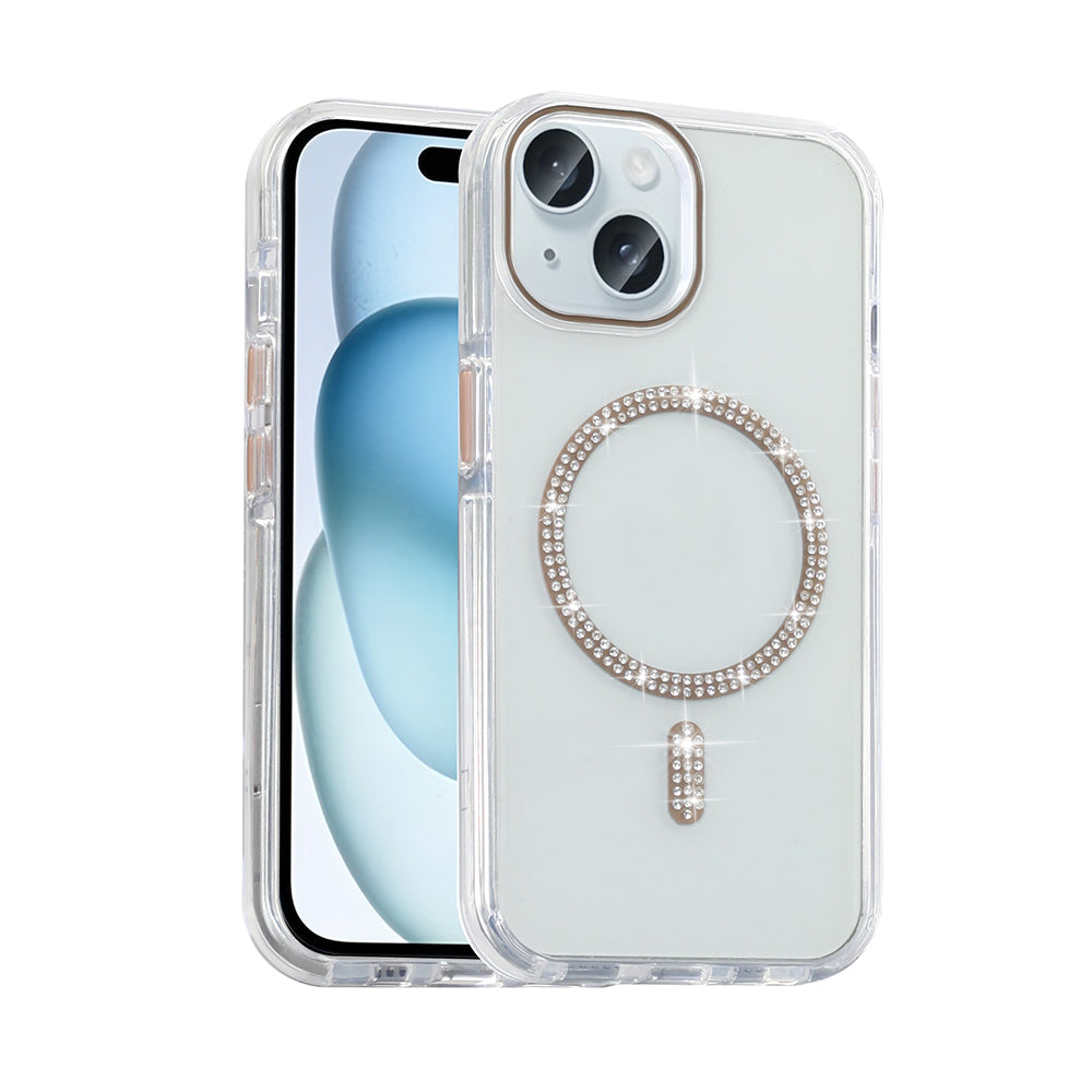 Apple iPhone 15 Plus Uyumlu Kılıf Taşlı Tasarım M-safe Şarj Özellikli Zore Koment Silikon Kapak