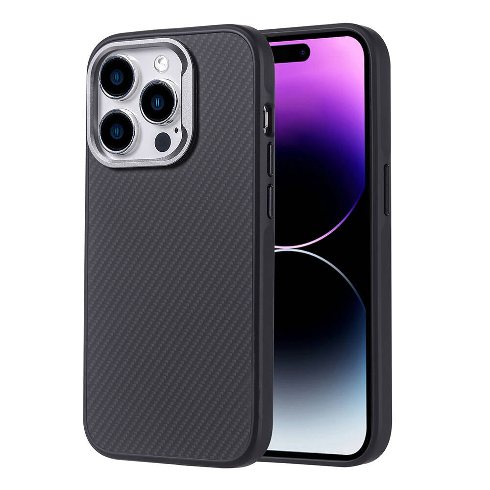 Apple iPhone 15 Pro Uyumlu Kılıf M-safe Şarj Özellikli Karbon Fiber Görünümlü Zore Troy Kapak