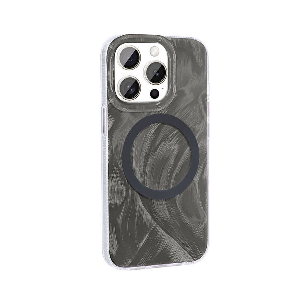 Apple iPhone 15 Pro Uyumlu Kılıf M-safe Şarj Özellikli Fırça Boya Desenli Zore Palet Kapak