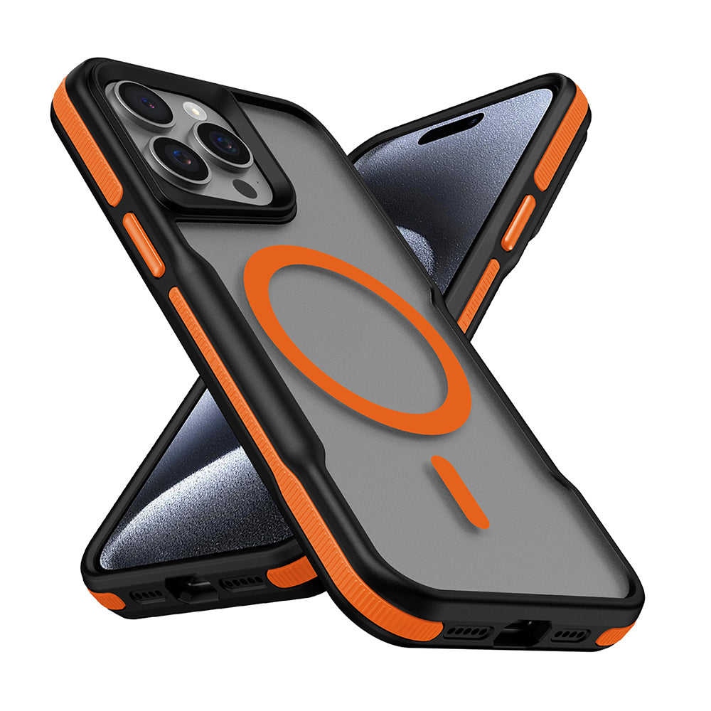 Apple iPhone 15 Pro Uyumlu Kılıf M-safe Şarj Özellikli Renkli Kenar Airbag Şeritli Zore Lamer Kapak