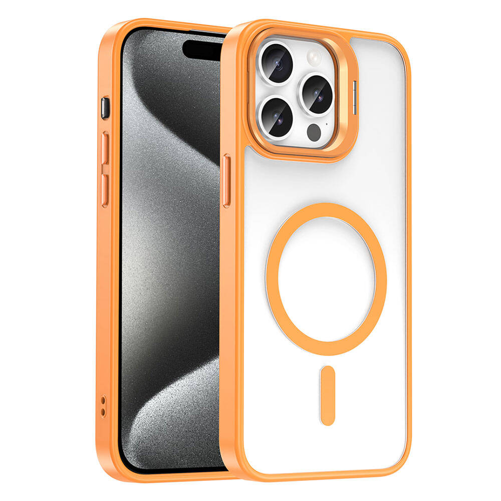 Apple iPhone 15 Pro Uyumlu Kılıf M-safe Şarj Özellikli Standlı Zore M-safe Klon Lensli Kapak