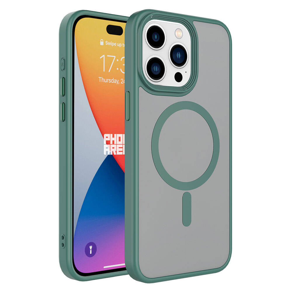 Apple iPhone 15 Pro Uyumlu Kılıf Mat Arka Yüzey Wireless Şarj Özellikli Zore Flet M-safe Kapak