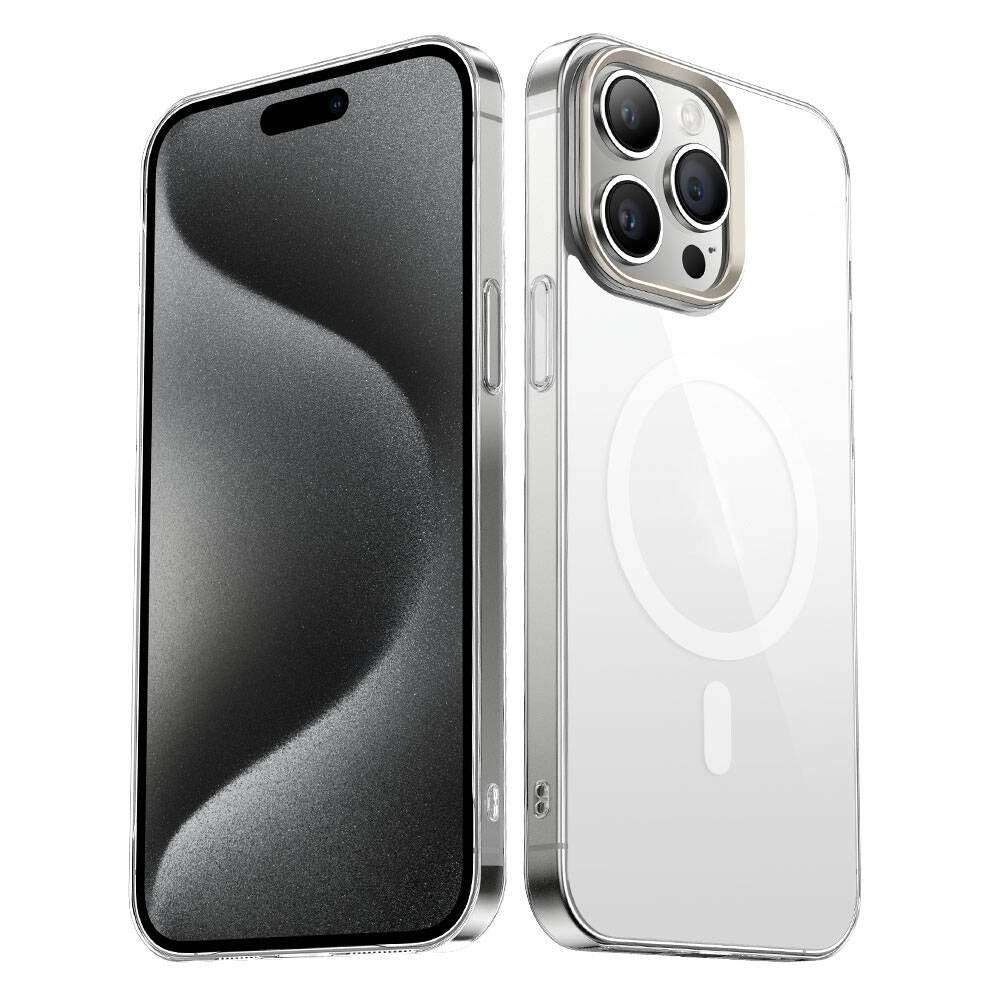 Apple iPhone 15 Pro Uyumlu Kılıf Zore Wireless Şarj Özellikli Şeffaf G-Glass Kapak