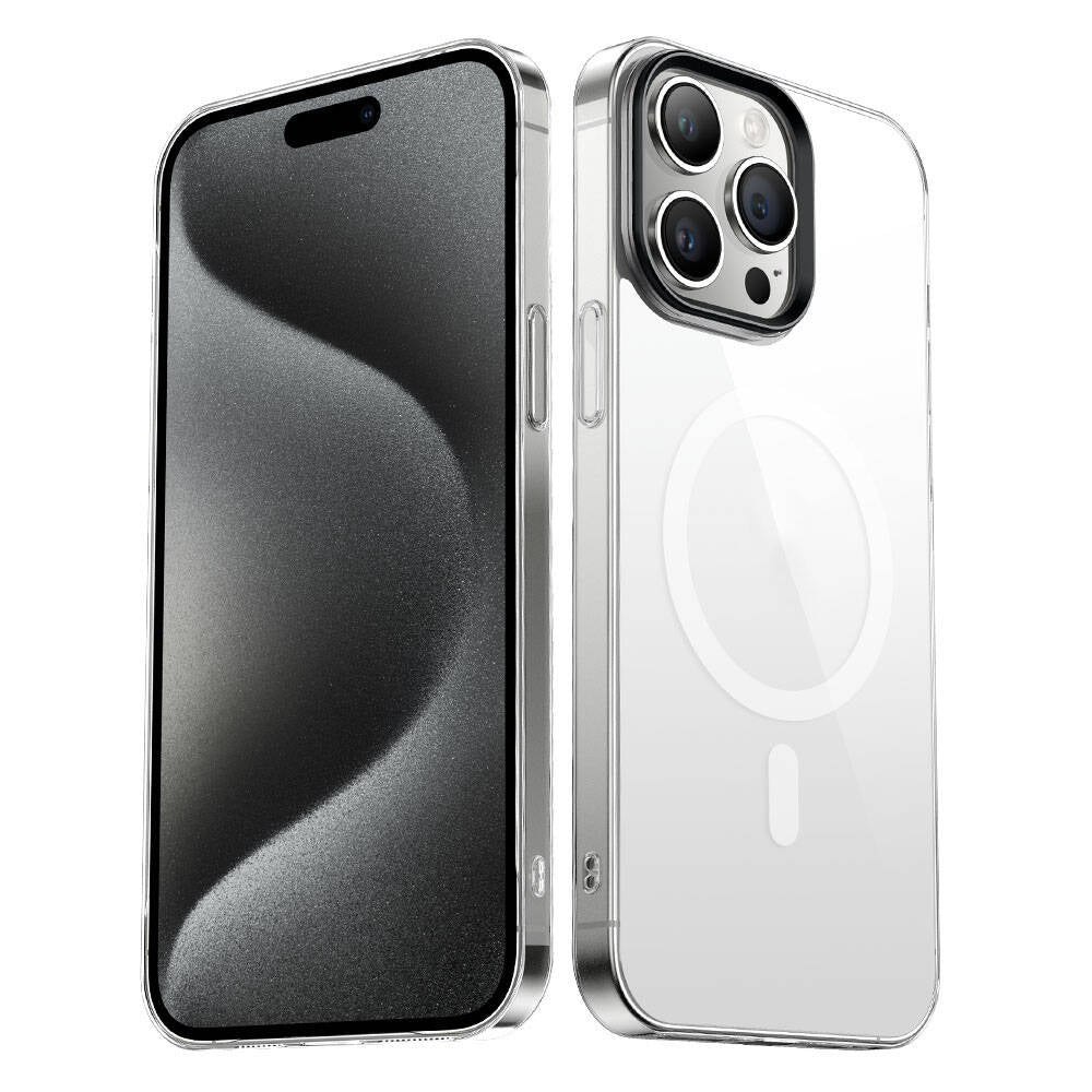 Apple iPhone 15 Pro Uyumlu Kılıf Zore Wireless Şarj Özellikli Şeffaf G-Glass Kapak