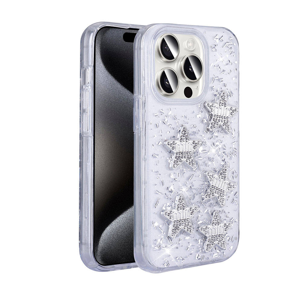 Apple iPhone 15 Pro Max Uyumlu Kılıf Airbagli Simli Arka Yüzey Zore Işıltı Silikon Kapak