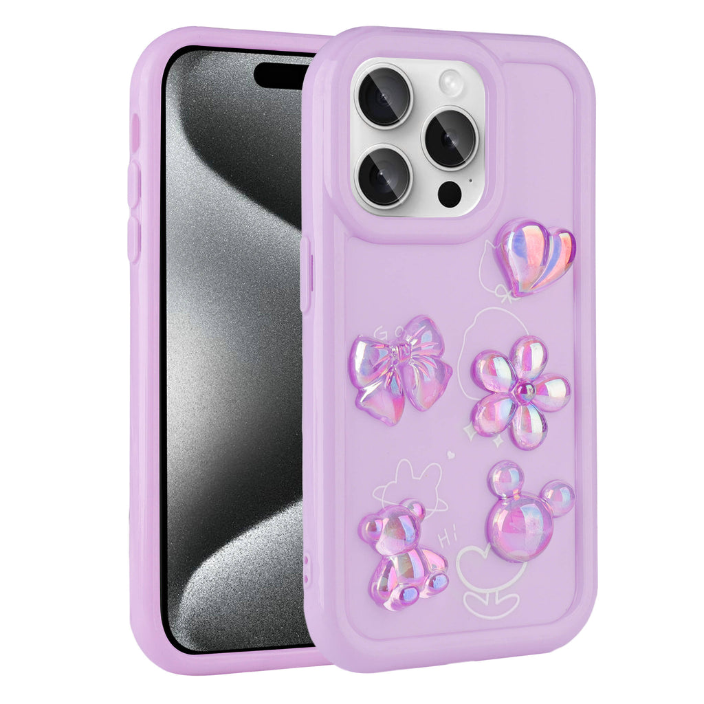 Apple iPhone 15 Pro Max Uyumlu Kılıf Kabartma Figürlü Parlak Zore Toys Silikon Kapak